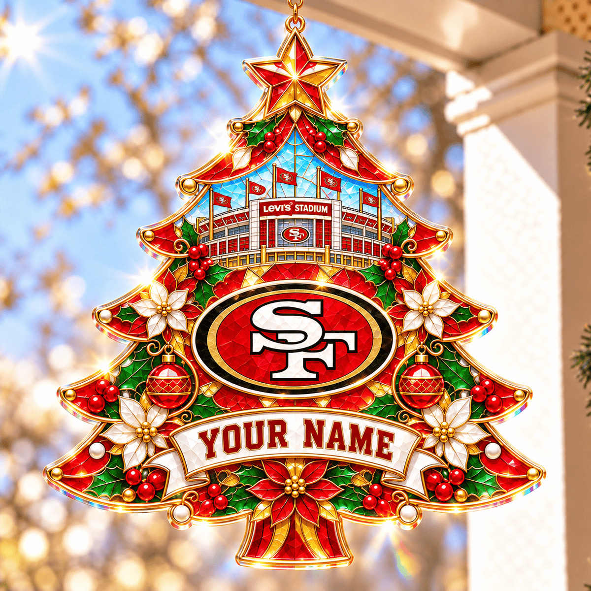 San Francisco 49ers NFL Christmas Tree Hanging Suncatcher Custom Any Name Gifts