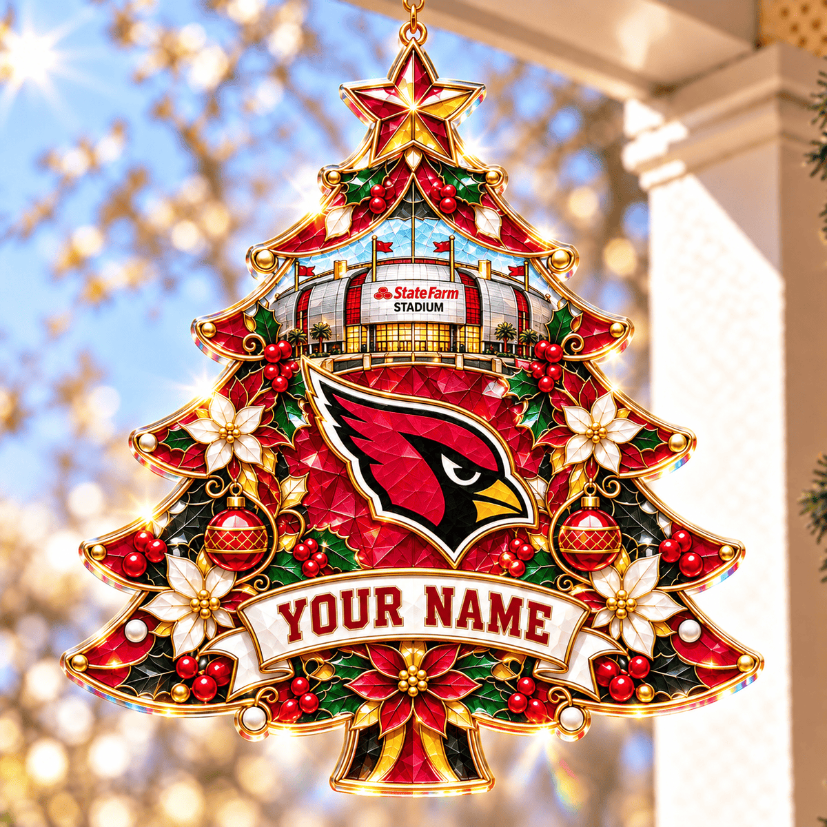 Arizona Cardinals NFL Christmas Tree Hanging Suncatcher Custom Any Name Gifts