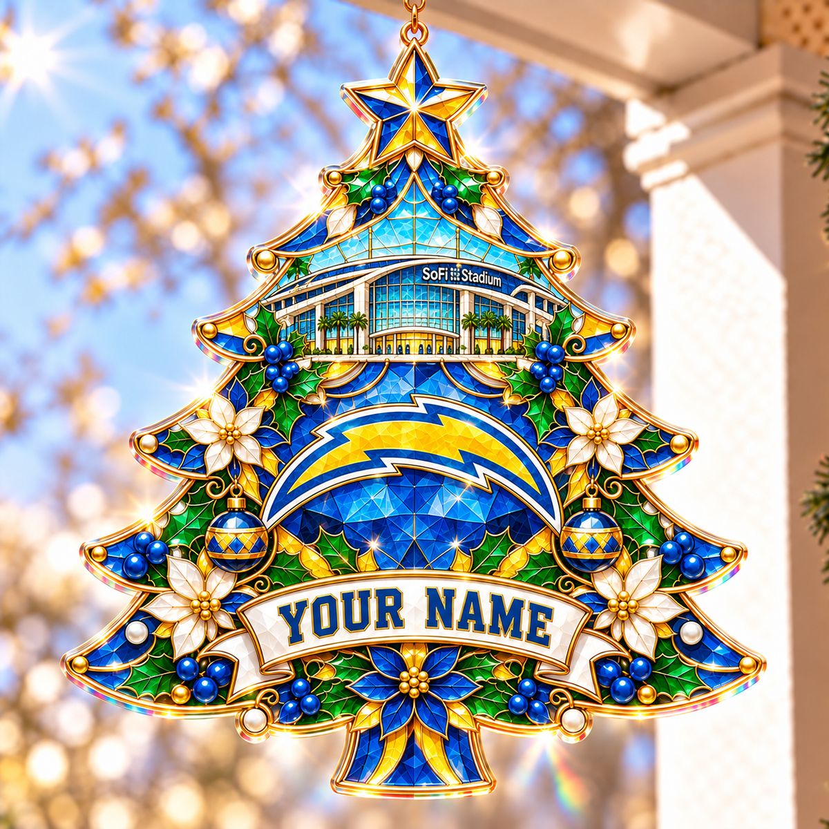Los Angeles Chargers NFL Christmas Tree Hanging Suncatcher Custom Any Name Gifts