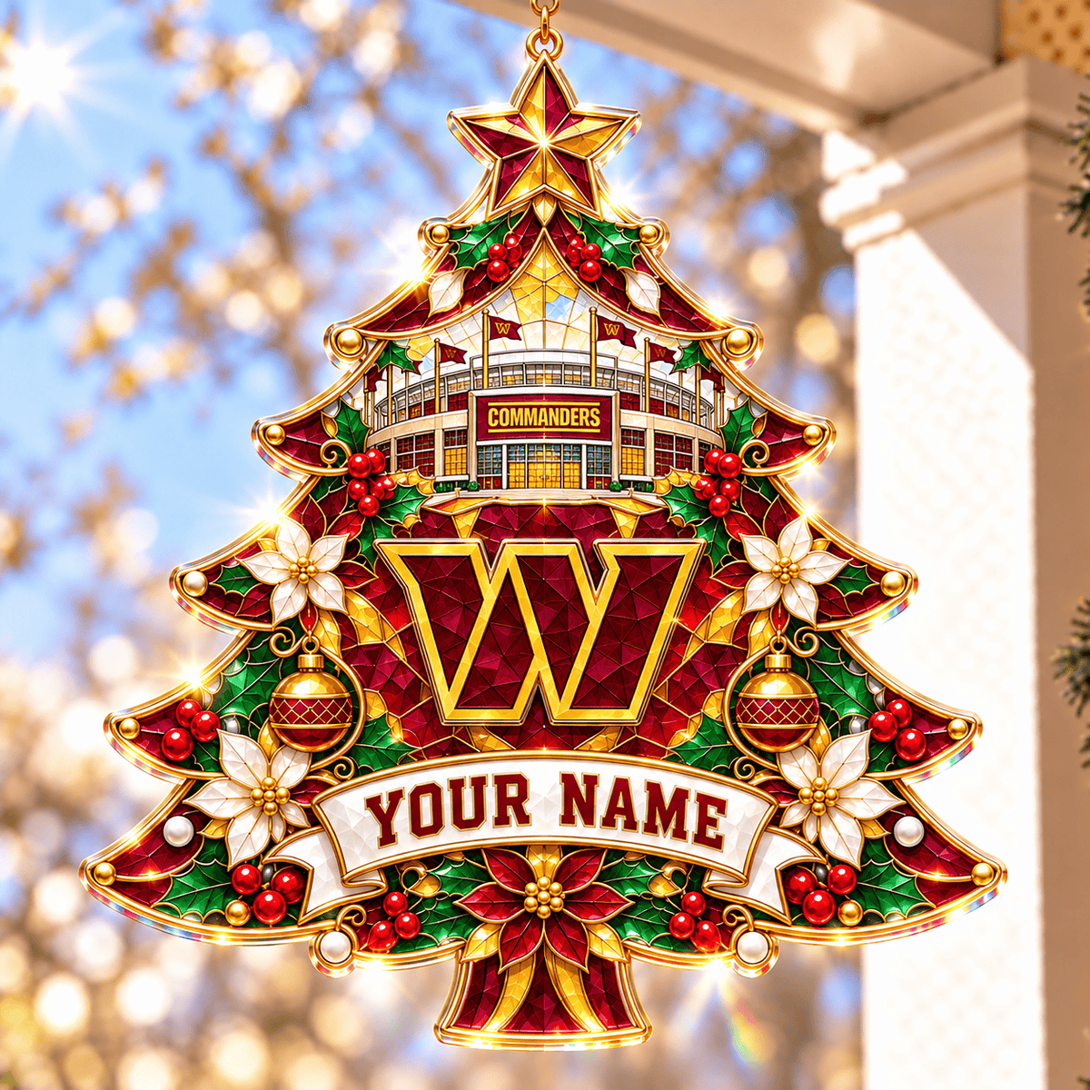 Washington Commanders NFL Christmas Tree Hanging Suncatcher Custom Any Name Gifts