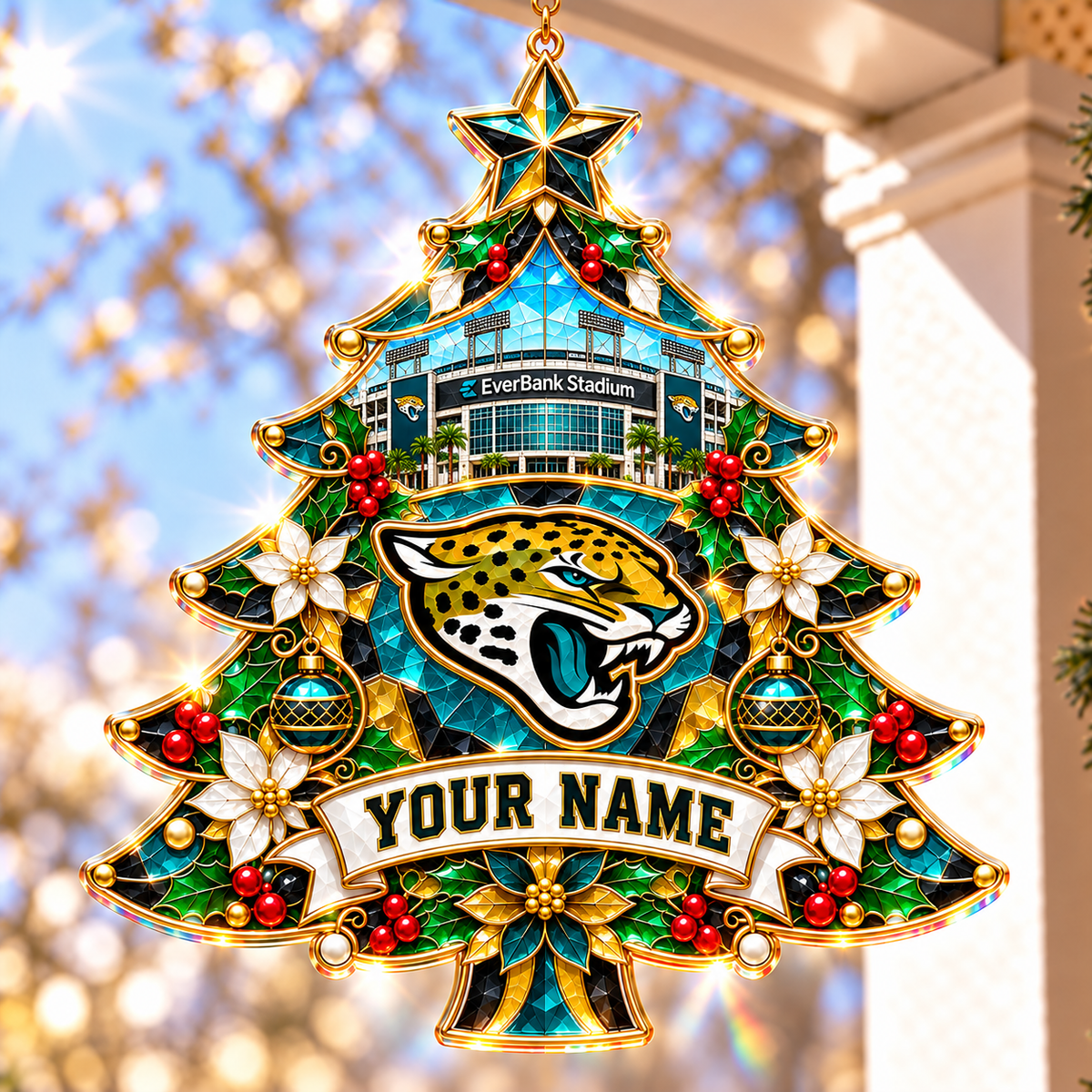 Jacksonville Jaguars NFL Christmas Tree Hanging Suncatcher Custom Any Name Gifts