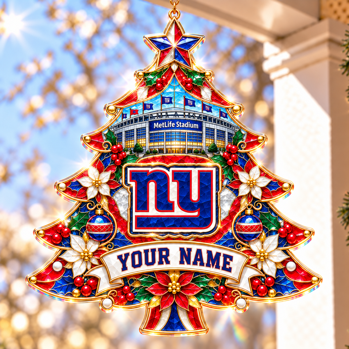 New York Giants NFL Christmas Tree Hanging Suncatcher Custom Any Name Gifts