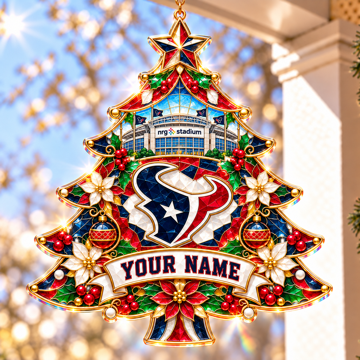 Houston Texans NFL Christmas Tree Hanging Suncatcher Custom Any Name Gifts