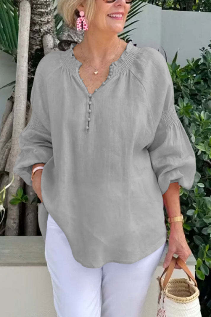 Women's collar solid color long sleeve shirt