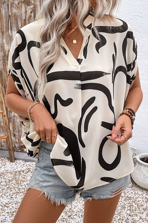 Batwing Sleeve Geometric Shirt