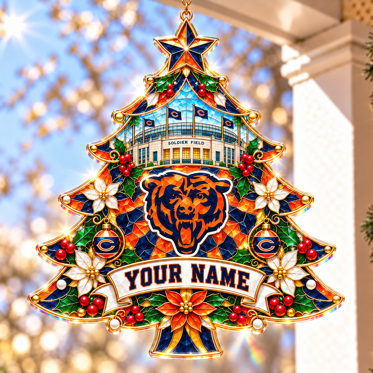 Chicago Bears NFL Christmas Tree Hanging Suncatcher Custom Any Name Gifts