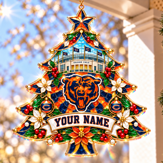 Chicago Bears NFL Christmas Tree Hanging Suncatcher Custom Any Name Gifts
