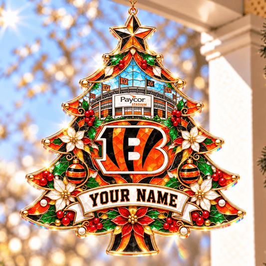 Cincinnati Bengals NFL Christmas Tree Hanging Suncatcher Custom Any Name Gifts