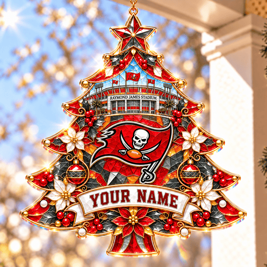 Tampa Bay Buccaneers NFL Christmas Tree Hanging Suncatcher Custom Any Name Gifts