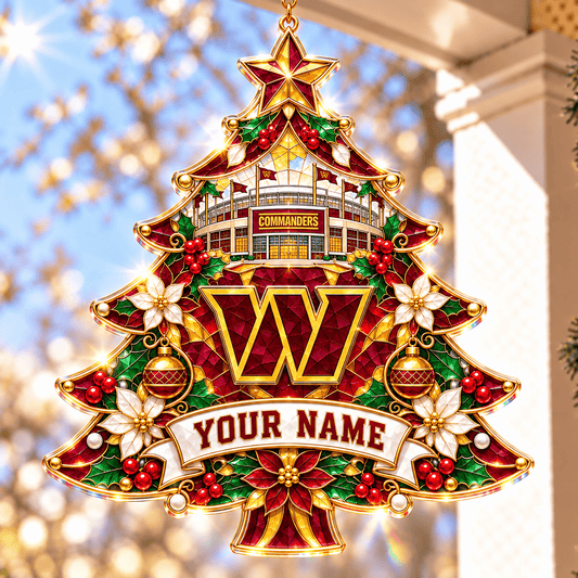 Washington Commanders NFL Christmas Tree Hanging Suncatcher Custom Any Name Gifts