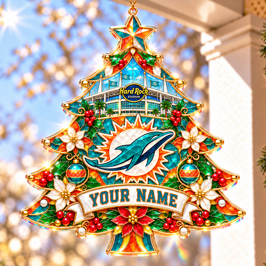 Miami Dolphins NFL Christmas Tree Hanging Suncatcher Custom Any Name Gifts