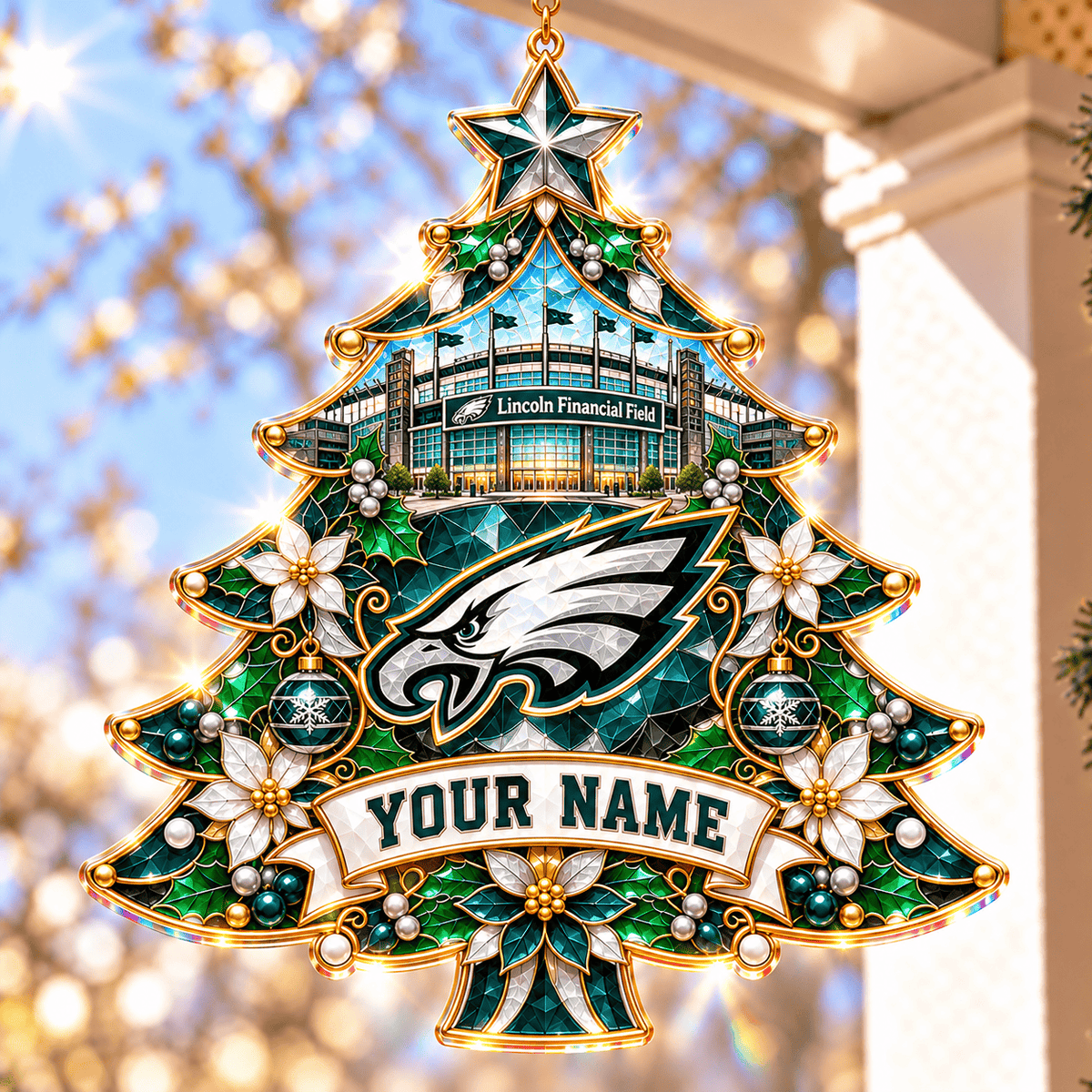 Philadelphia Eagles NFL Christmas Tree Hanging Suncatcher Custom Any Name Gifts