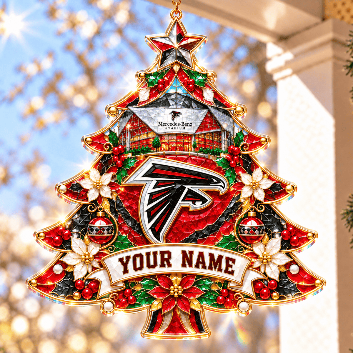 Atlanta Falcons NFL Christmas Tree Hanging Suncatcher Custom Any Name Gifts