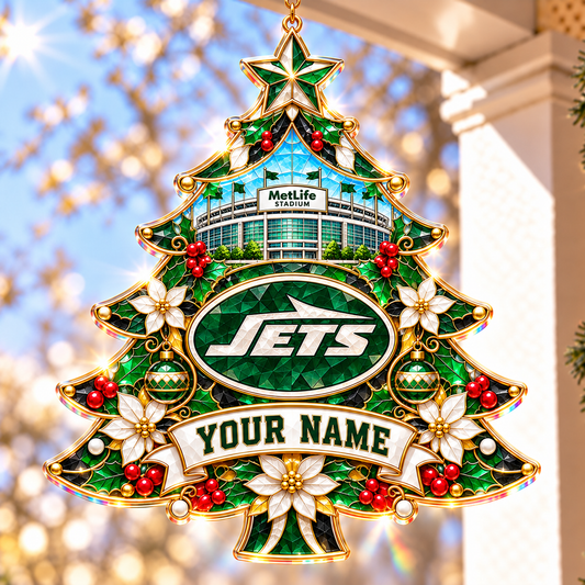 New York Jets NFL Christmas Tree Hanging Suncatcher Custom Any Name Gifts