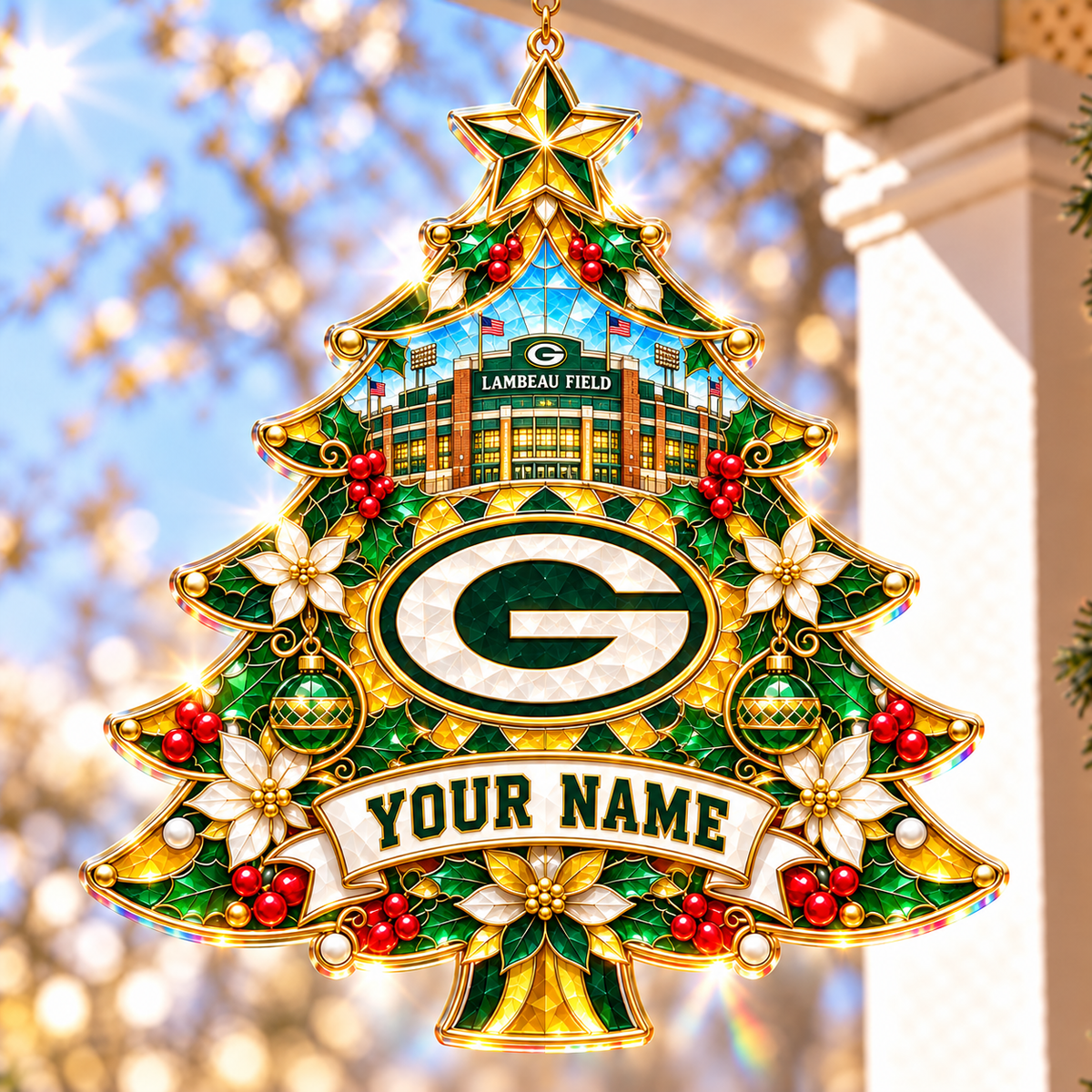 Green Bay Packers NFL Christmas Tree Hanging Suncatcher Custom Any Name Gifts