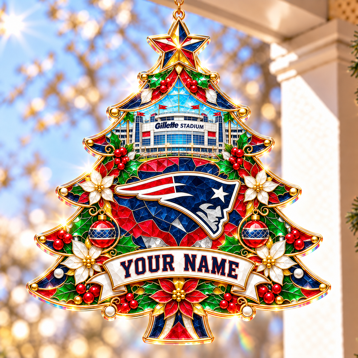 New England Patriots NFL Christmas Tree Hanging Suncatcher Custom Any Name Gifts