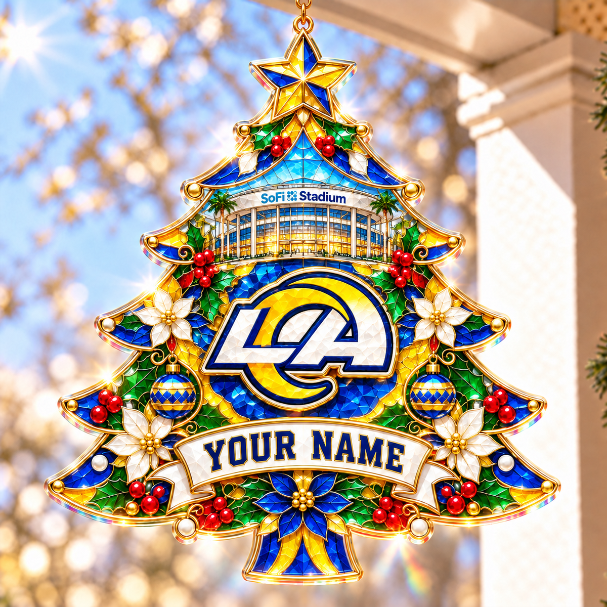 Los Angeles Rams NFL Christmas Tree Hanging Suncatcher Custom Any Name Gifts