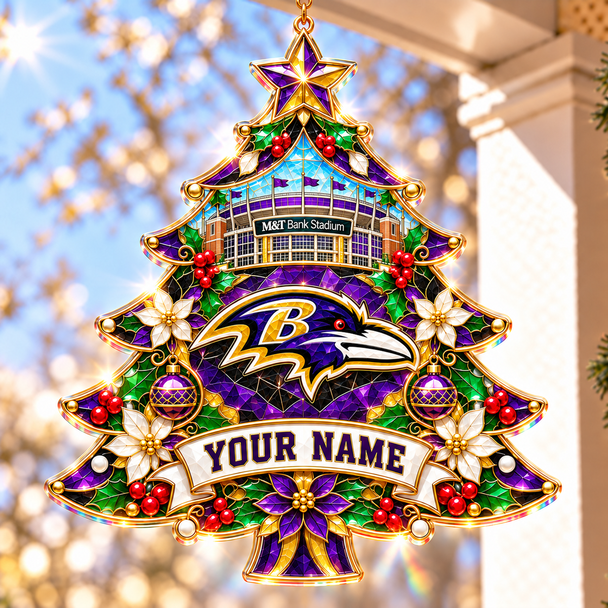 Baltimore Ravens NFL Christmas Tree Hanging Suncatcher Custom Any Name Gifts