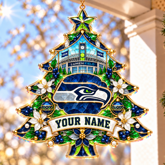 Seattle Seahawks NFL Christmas Tree Hanging Suncatcher Custom Any Name Gifts