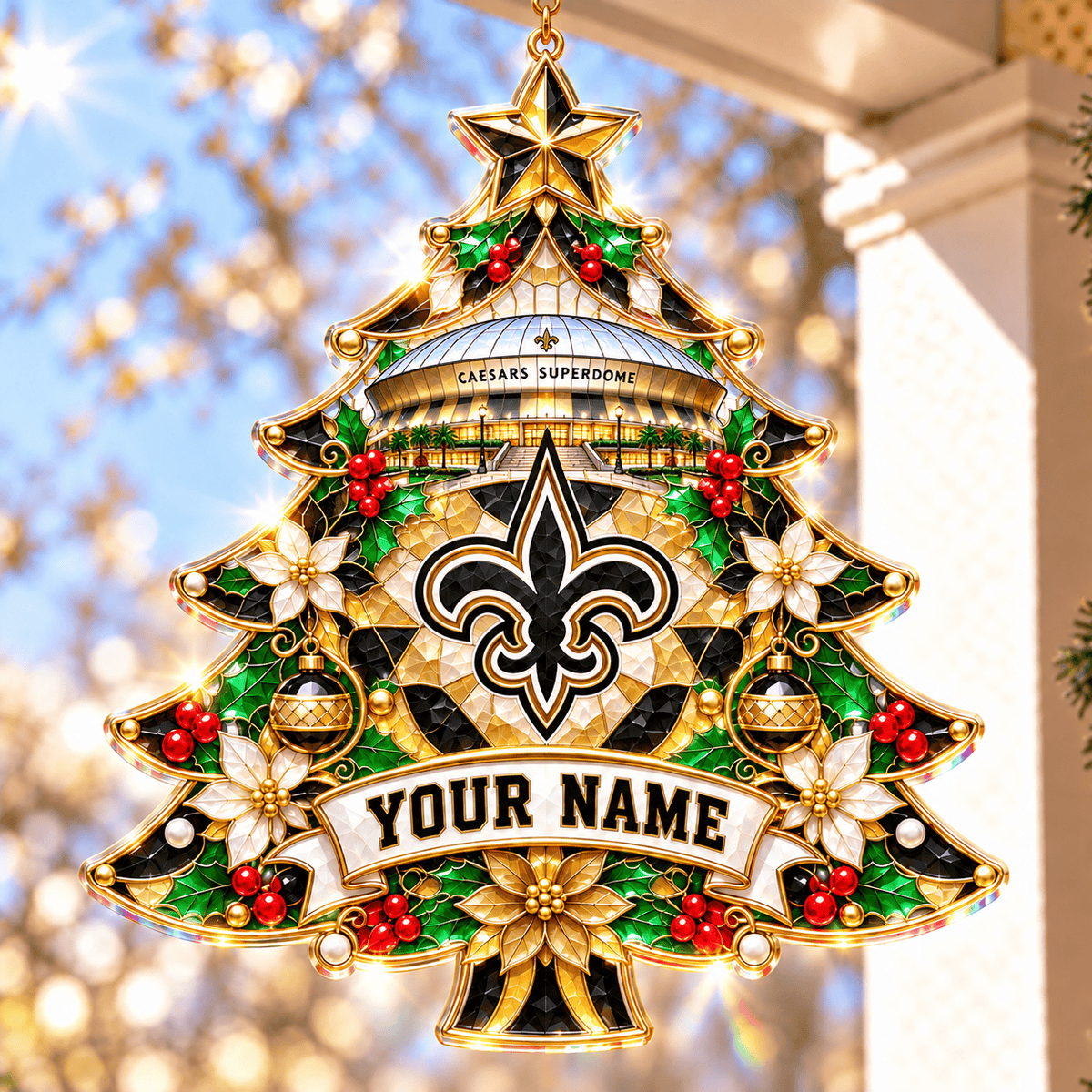 New Orleans Saints NFL Christmas Tree Hanging Suncatcher Custom Any Name Gifts