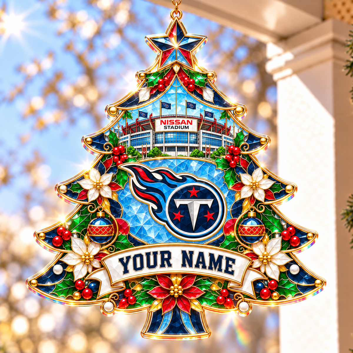 Tennessee Titans NFL Christmas Tree Hanging Suncatcher Custom Any Name Gifts