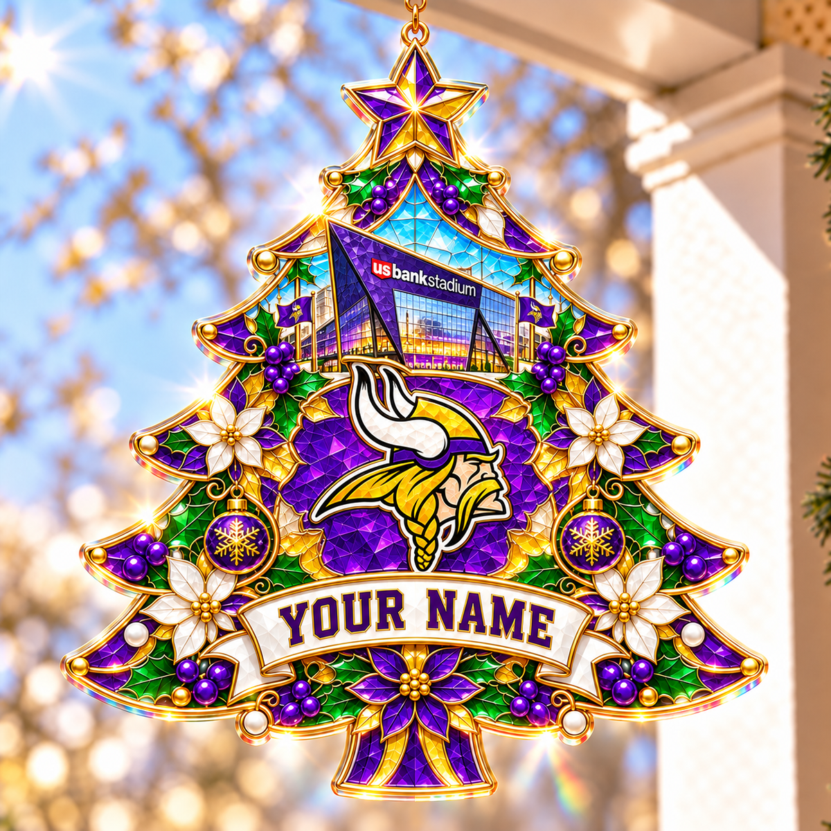 Minnesota Vikings NFL Christmas Tree Hanging Suncatcher Custom Any Name Gifts