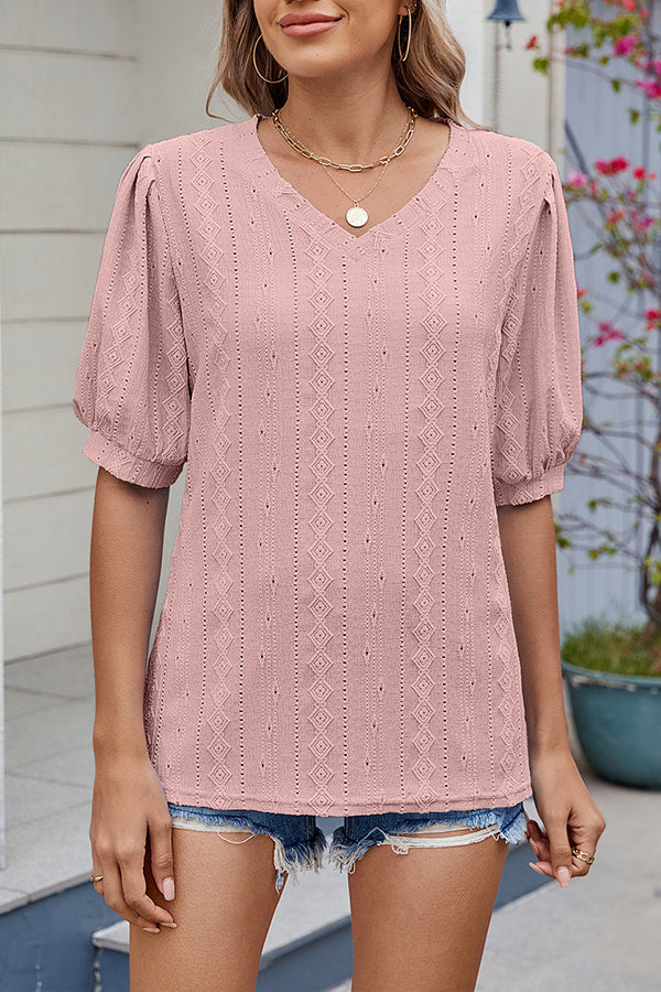 Collar hollow short sleeve shirt