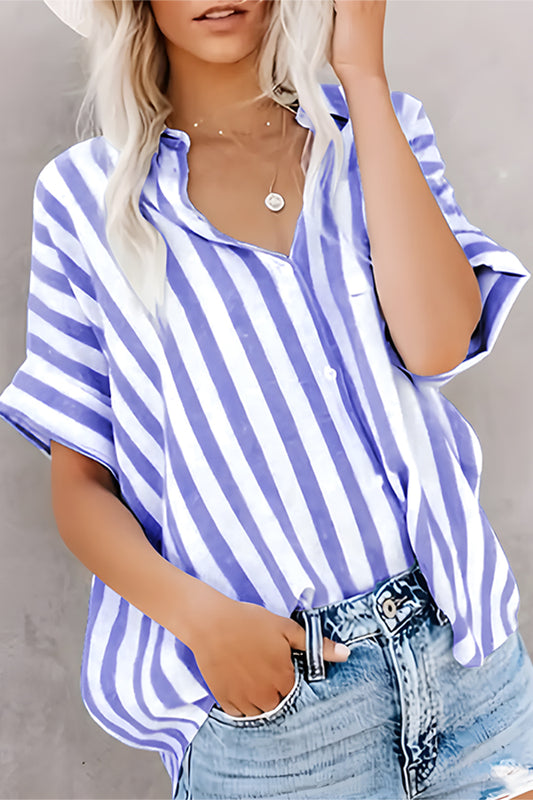 Loose Striped Short Sleeve Shirt
