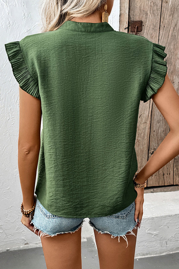 Solid Color Collar Fly Sleeve Shirt