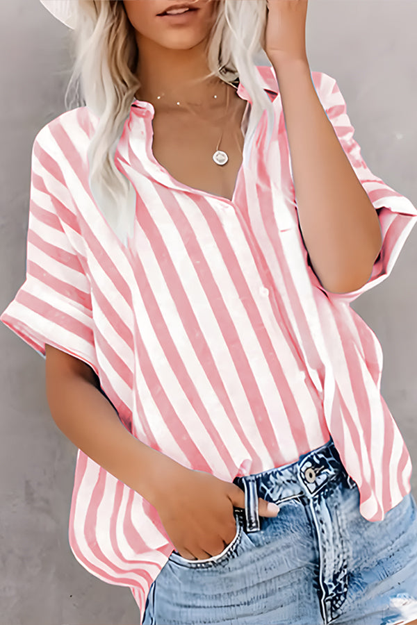 Loose Striped Short Sleeve Shirt