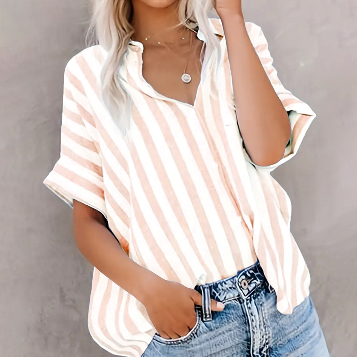 Loose Striped Short Sleeve Shirt