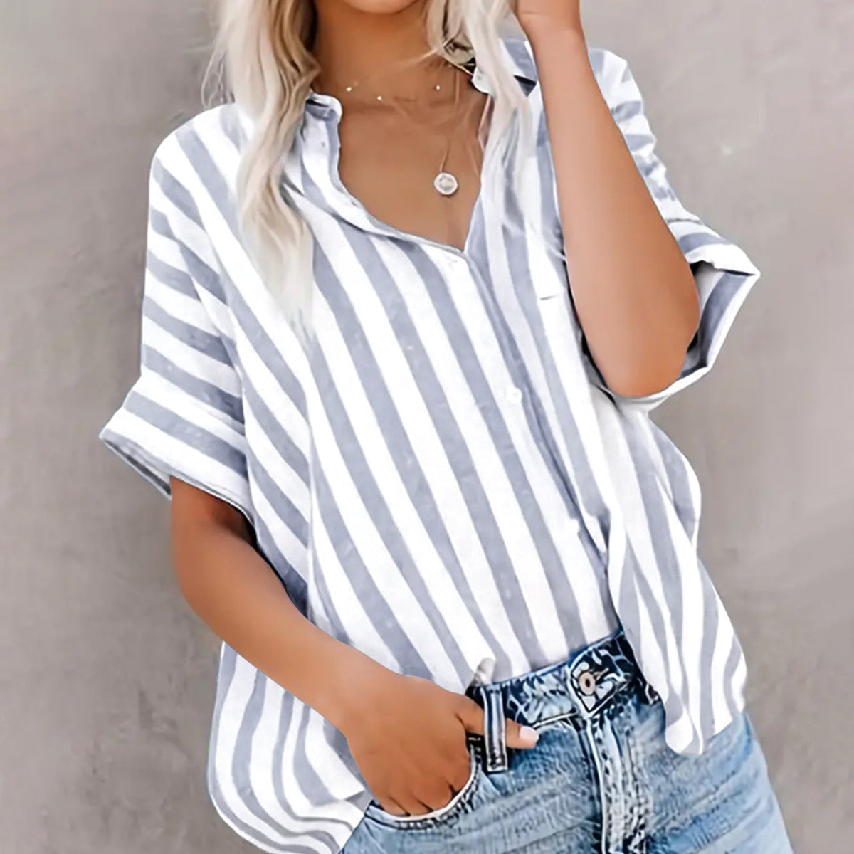 Loose Striped Short Sleeve Shirt