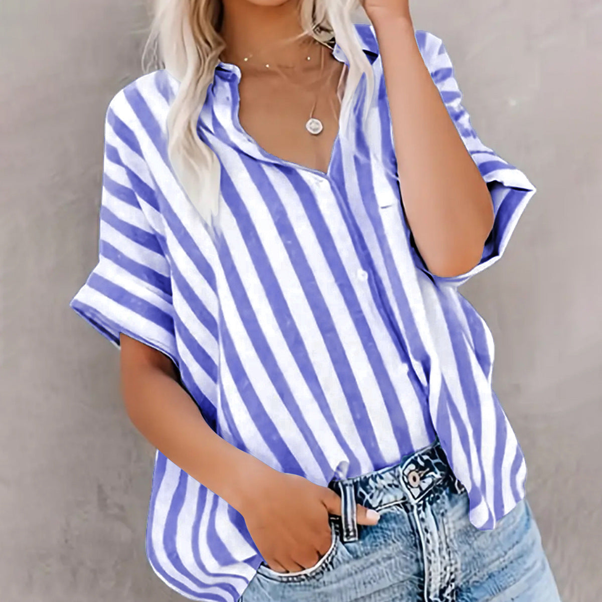 Loose Striped Short Sleeve Shirt