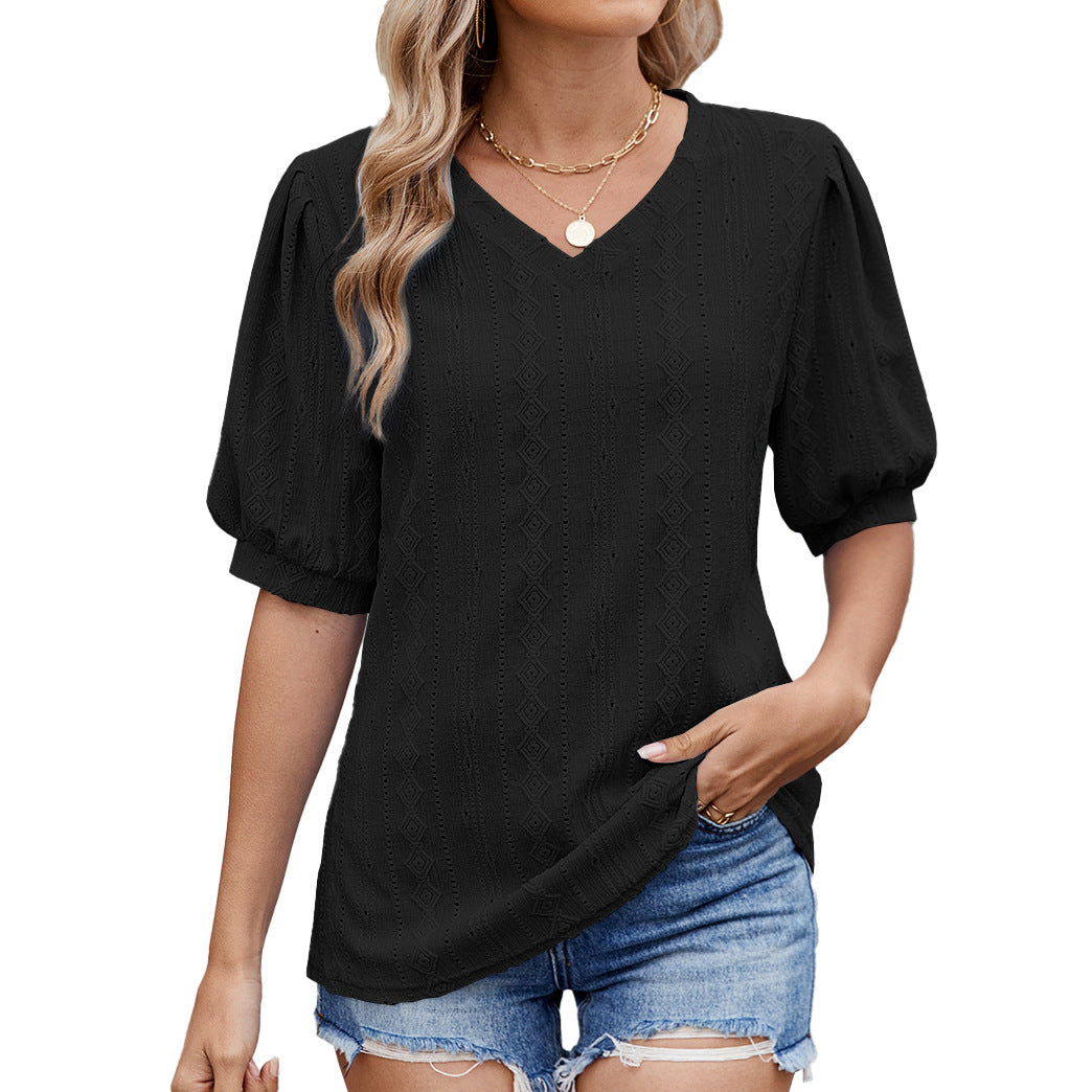 Collar hollow short sleeve shirt