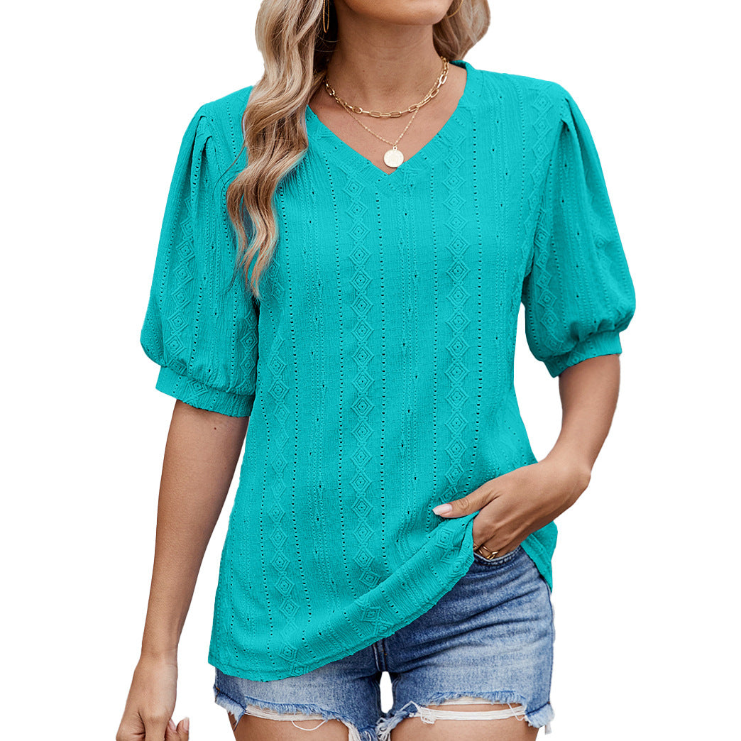 Collar hollow short sleeve shirt