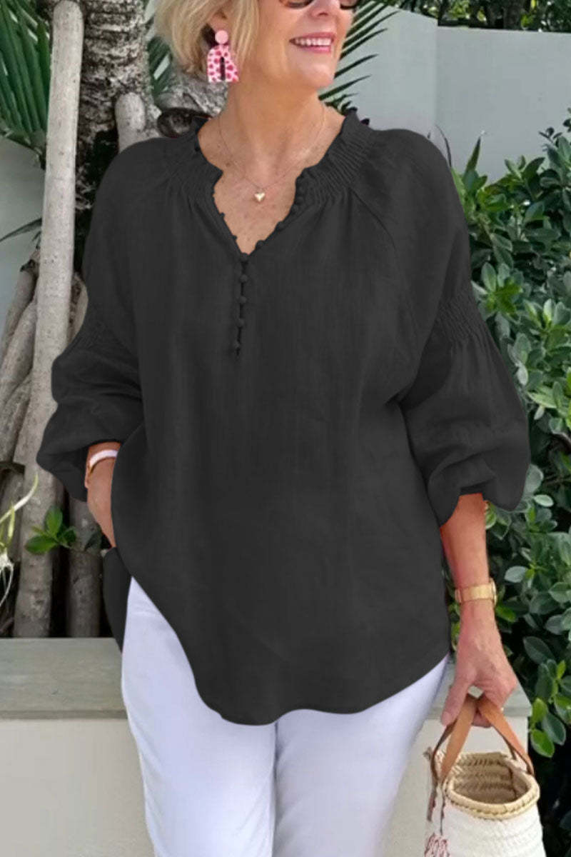 Women's collar solid color long sleeve shirt