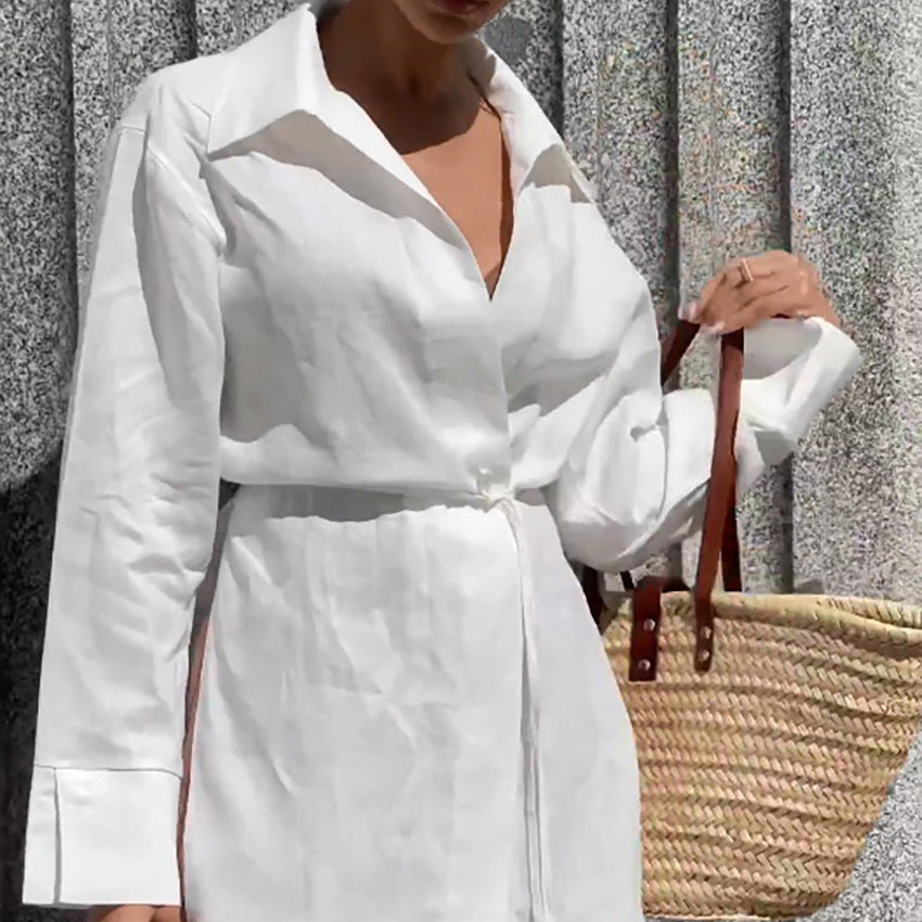 White cotton and linen long-sleeved shirt