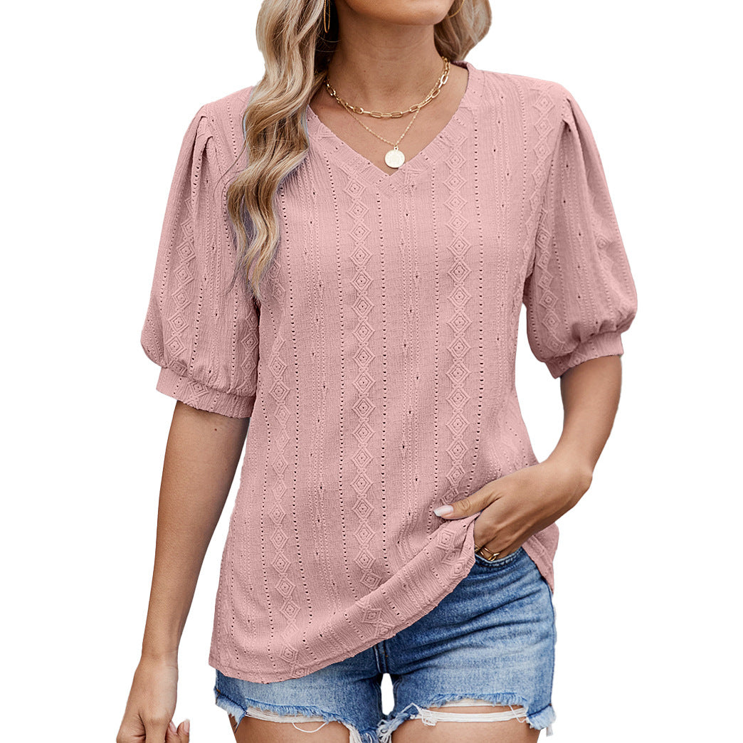 Collar hollow short sleeve shirt