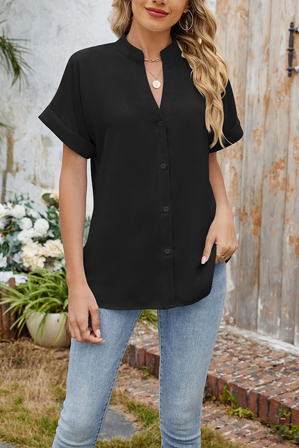 Spring and summer solid color collar shirt