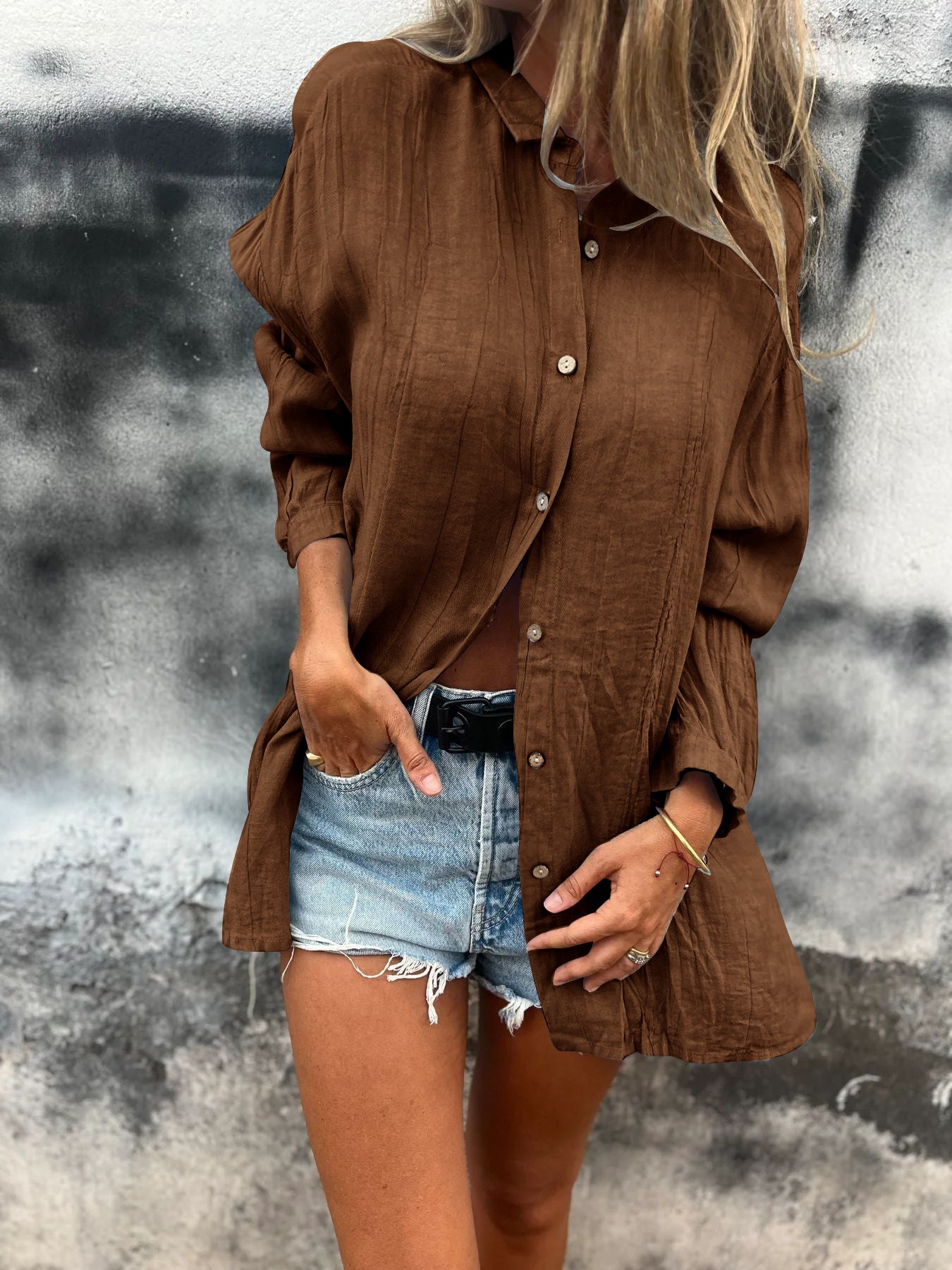 Solid Color Single-Breasted Shirt