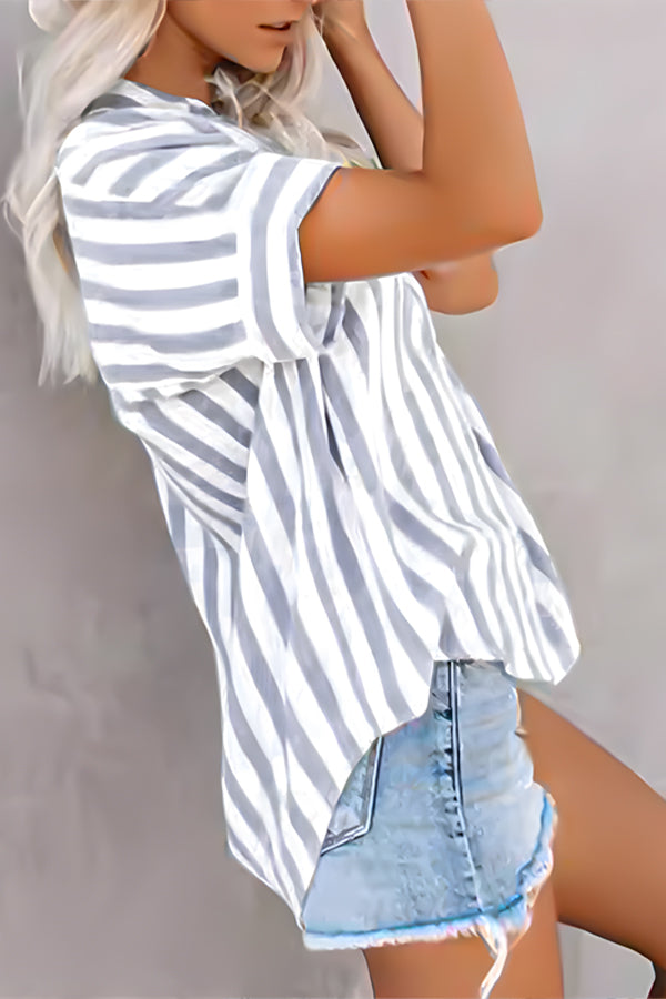 Loose Striped Short Sleeve Shirt