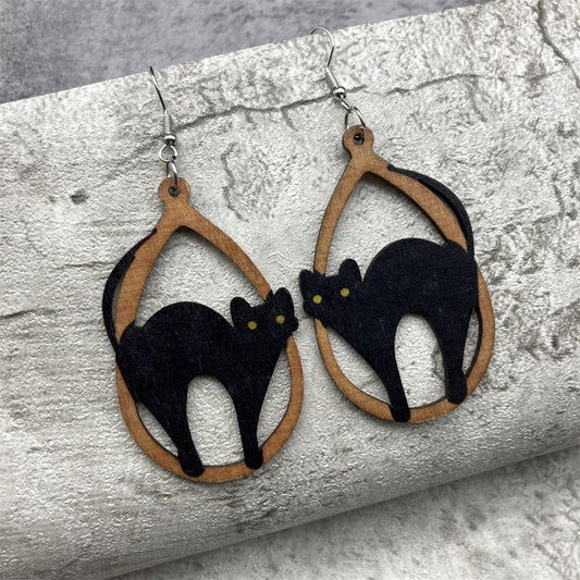 Halloween Earrings Wood Earrings Long Earrings Reversible