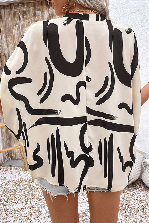 Batwing Sleeve Geometric Shirt