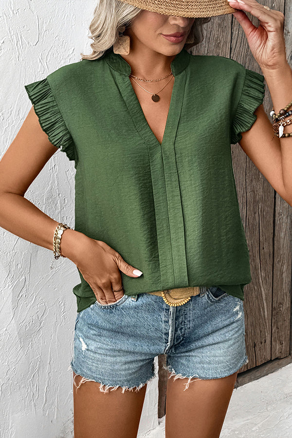 Solid Color Collar Fly Sleeve Shirt