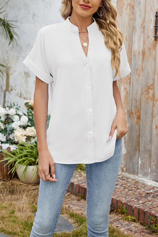 Spring and summer solid color collar shirt