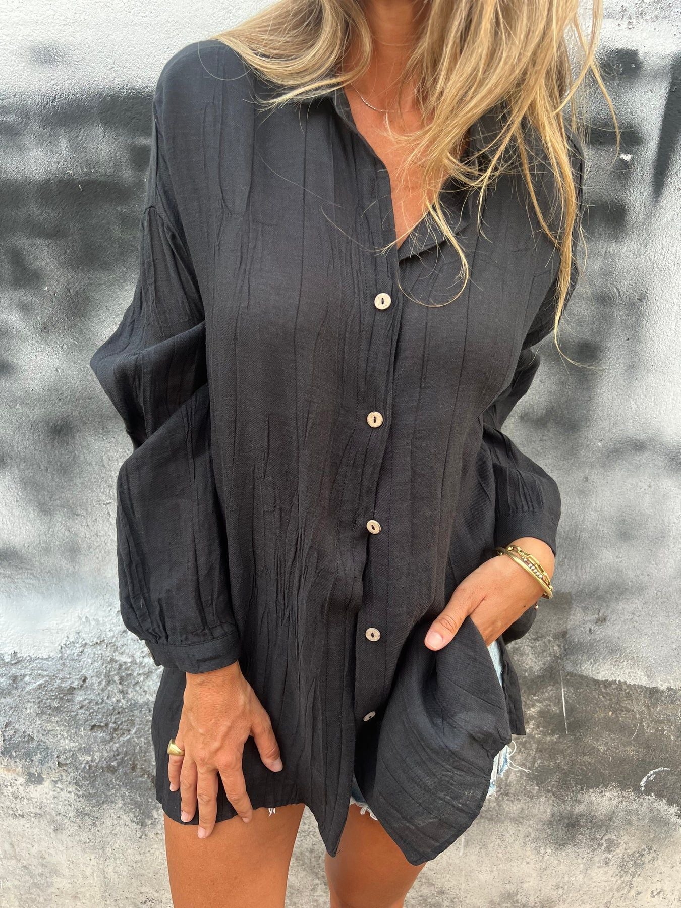 Solid Color Single-Breasted Shirt