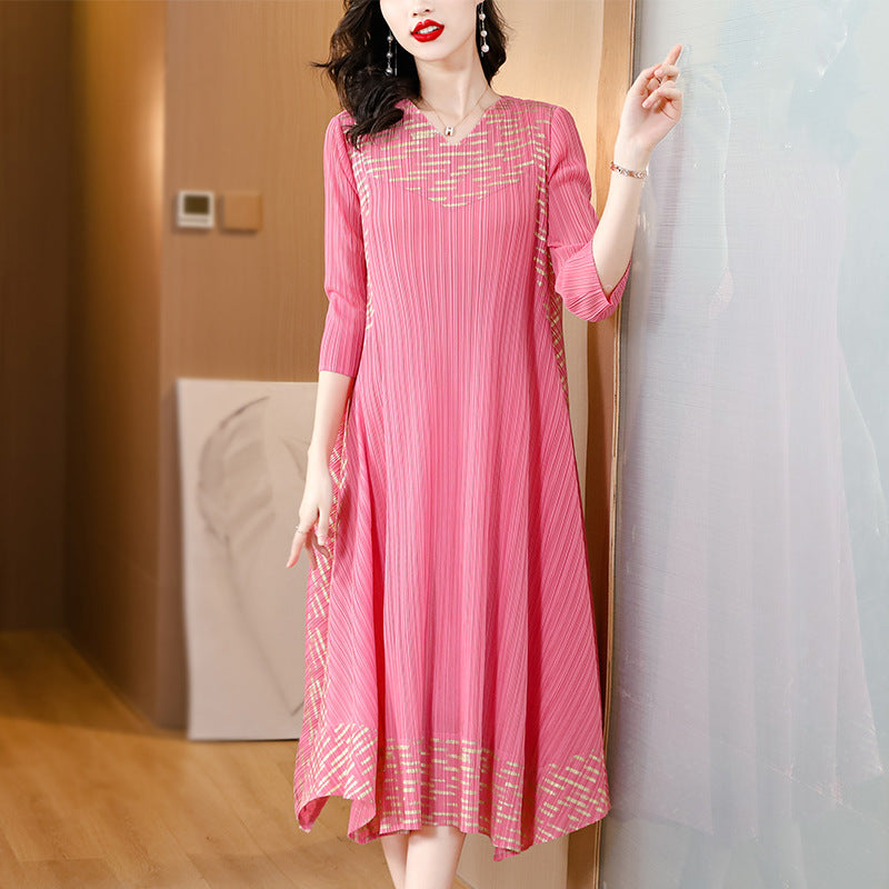 💃Midi Sleeve Pleated V-Neck Loose Dress （80% OFF）