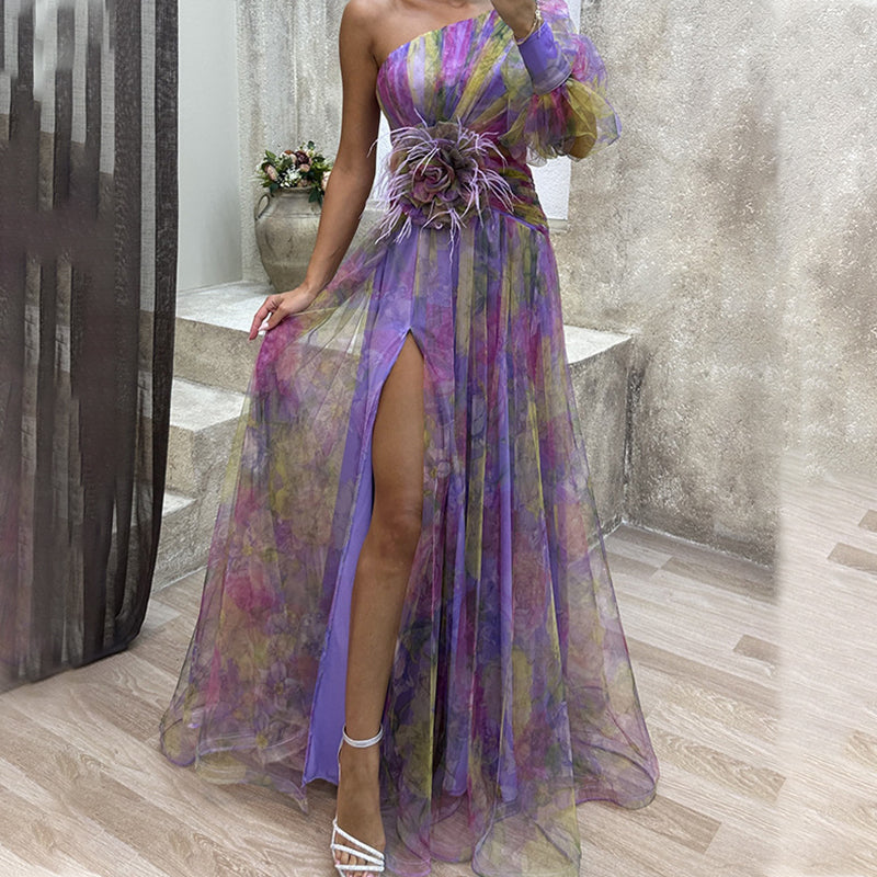 🌸Spring Specials💐 Multicolor Asymmetric Party Dress With Flower Details