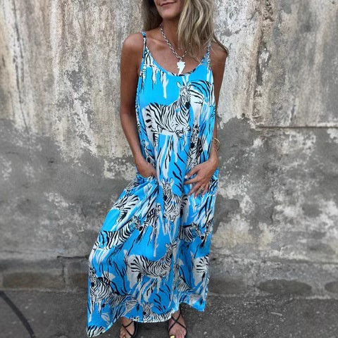💙LAST DAY SALE 50% OFF💙Women's Printed Spaghetti Strap Backless Dress