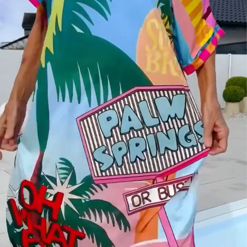 ⏳Time-limited Special⏰Women’s Fashion Print Short Sleeve V-Neck Dress